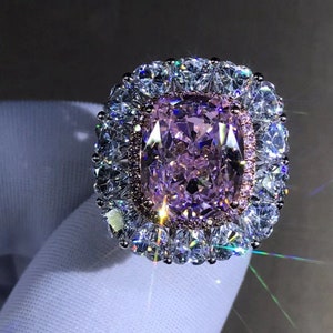 6 Carat Pink Cushion Cut Double Halo VVS Moissanite Ring