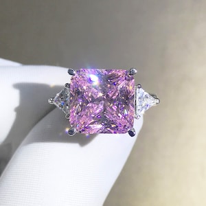 8 Carat Radiant Cut Moissanite Pink VVS 4 Claw Three Stone