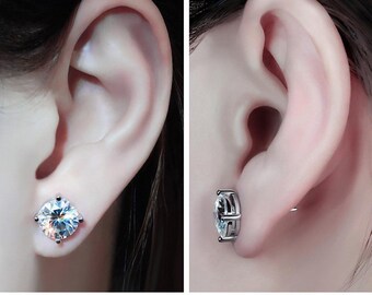 2+2 Carat Round Cut Ultra Thin Solitaire VVS Certified Moissanite Stud Earrings