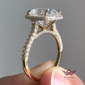 5 Carat Cushion Cut D Color Double Edge Halo Pave Cathedral Moissanite Ring