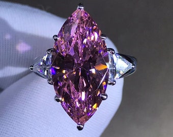 8 Carat Marquise Cut Pink Three Stone VVS Moissanite Rings
