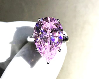 6 Carat Pear Cut Moissanite VVS Solitaire Ring
