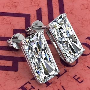 9 CT x2 Elongated Radiant Cut Stud D Color Basket Moissanite Earrings