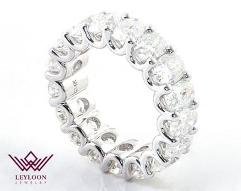 Oval Cut Eternity Band DEF Colorless Basket VVS Moissanite Ring