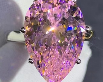 BIG 6 Carat Pink Pear Cut 7 Prong Solitaire VVS Moissanite Ring