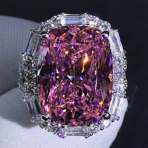 Rare Pink 10 Carat Cushion Cut Halo Bead Set VVS Moissanite Ring