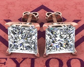 6 CT x2 Princess Cut Stud D Color Basket Moissanite Earrings