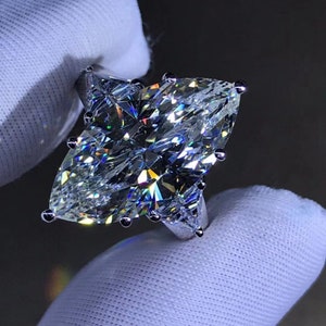 10 Carat Marquise Moissanite Ring Basket Three Stone VVS G-H Near Colorless