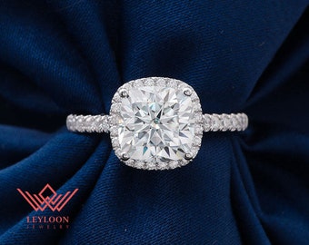 4 Carat Square Cushion Cut D Colorless Halo French Pave VVS Moissanite Ring