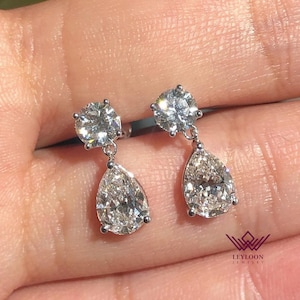 Pear Cut Colorless Basket Moissanite Dangling Earrings
