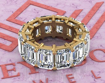 24 CTW Medium Emerald Cut Eternity Bands D Colorless Basket Moissanite Ring