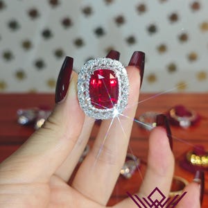 HUGE 15 Carat VVS Cushion cut Red Lab Grown Ruby Double Halo Ring - 12*16mm Custom Order