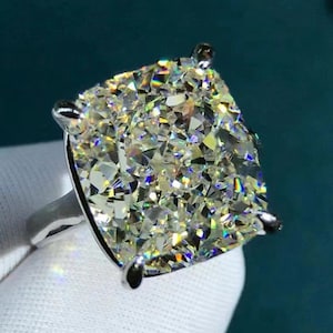 12 Carat IJ Color Cushion Cut Moissanite Ring - 4 Claw Cathedral Basket Solitaire 12x14mm