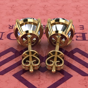 5 CT x2 Round Cut Stud D Color Basket Moissanite Earrings