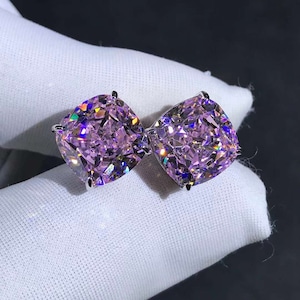3.5 Carat Pink Cushion Cut Solitaire VVS Moissanite Stud Earrings