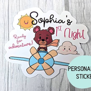 First Time Flyer Personalised Sticker for Kids 1st Flight Holiday | First Time on a Plane Badge for Child's T-Shirt in Airport or  Scrapbook