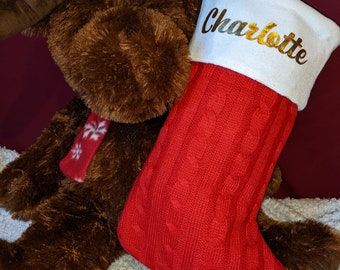 Personalised Luxury Christmas Stocking, knitted classic Xmas stocking, customised Christmas decoration