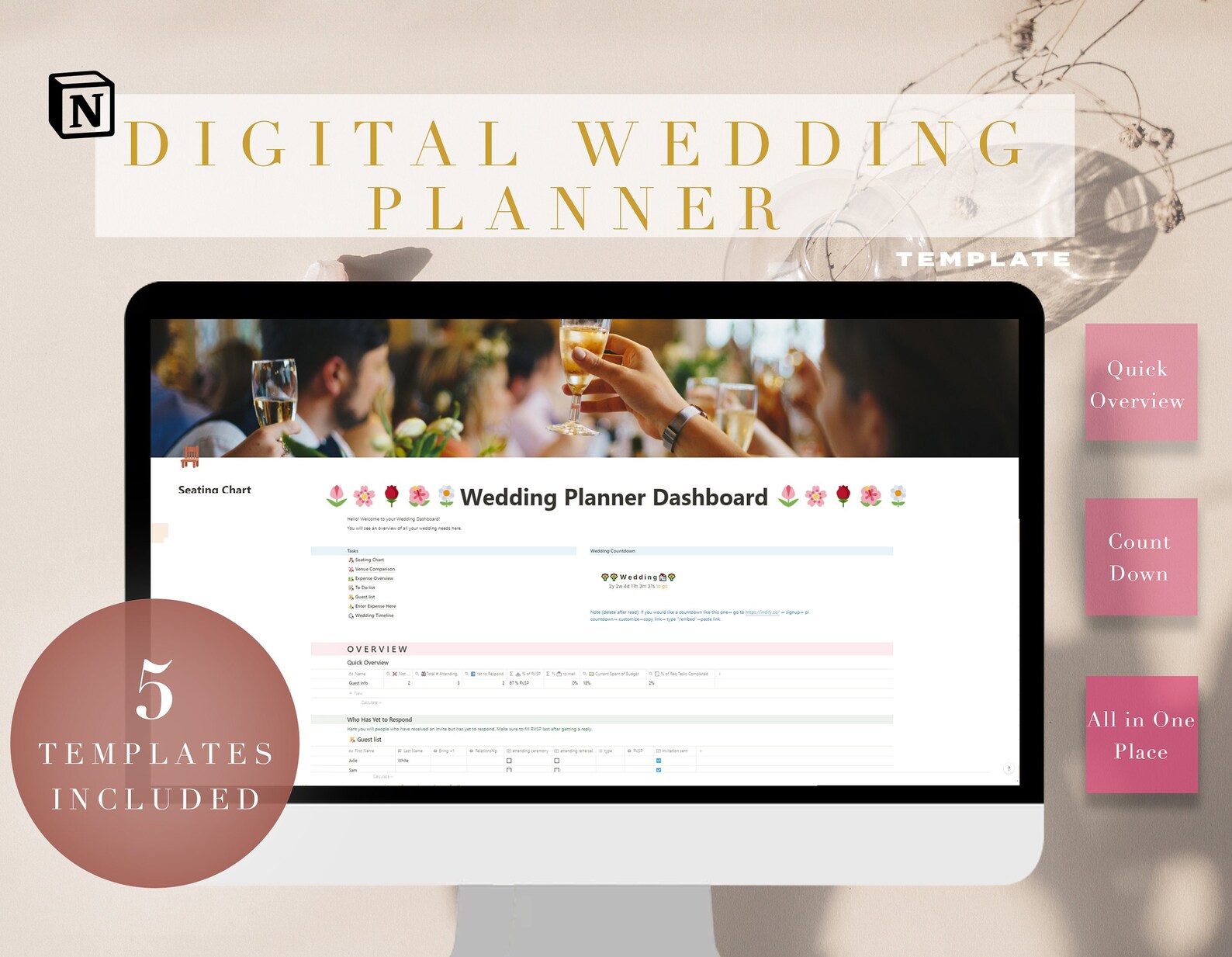 Notion Wedding Template Bundle Upgraded Wedding Planner Excel Etsy