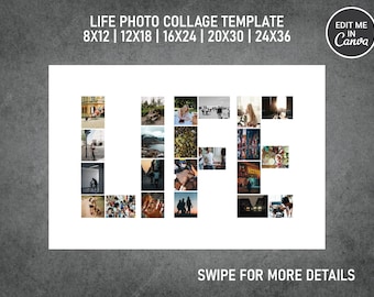 Life Photo Collage PDF / Pic Collage / Image Collage Template 8.5x11, 12x18, 16x24, 20x30, 24x36 Inch | Canva