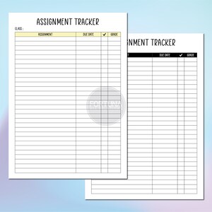 Assignment Tracker Printable Homework Planner Log Template School ...