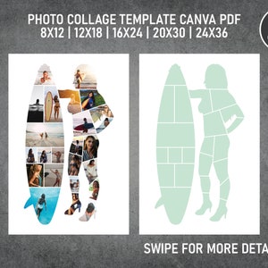 Surfer Surfing Girl Photo Collage Template Canva PDF | Memorial Collage 8x12, 12x18, 16x24, 20x30, 24 x 36 cali