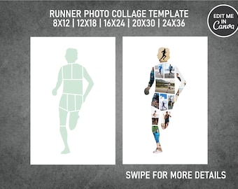 Running Runner Sport Photo Collage Template Canva PDF | Memorial Collage 8x12, 12x18, 16x24, 20x30, 24x36 Inch