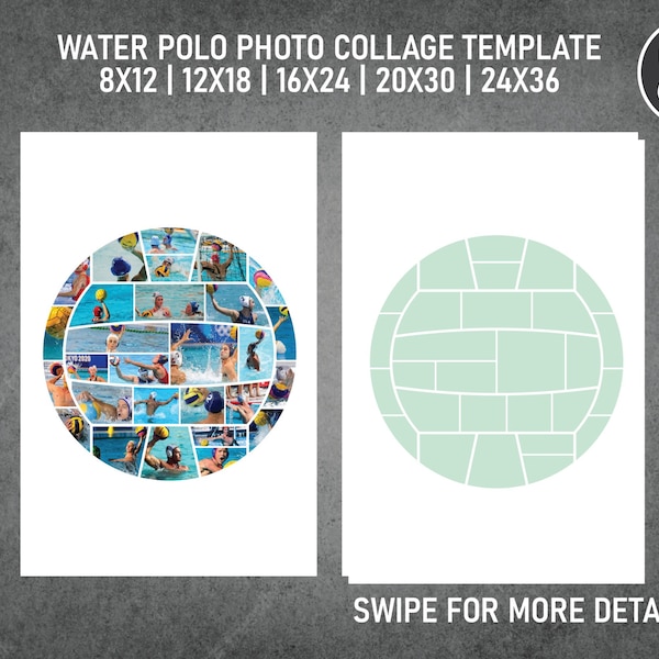 Water Polo Ball Sport Photo Collage Template Canva PDF | Memorial Collage 8x12, 12x18, 16x24, 20x30, 24x36 Inch