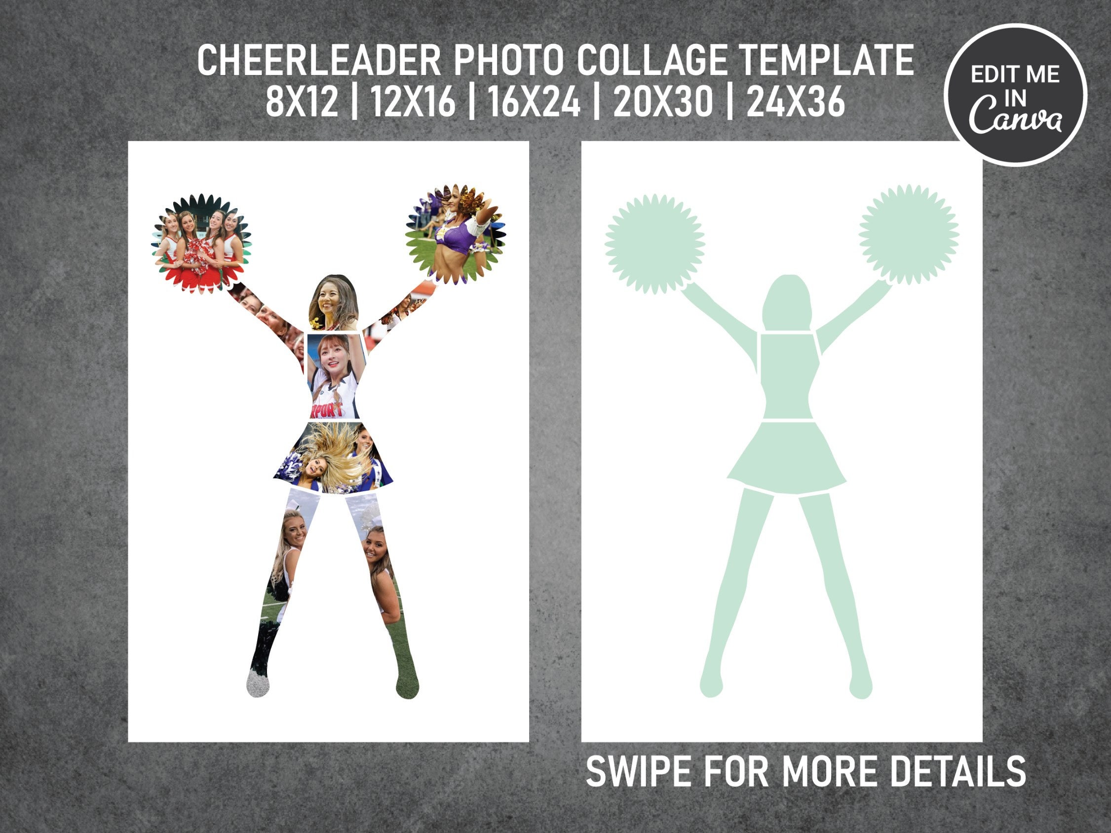 Cheerleader Cheerleading Photo Collage Template Canva PDF | 8x12 12x18 ...