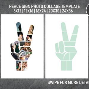 Hand Peace Sign Photo Collage Template Canva PDF 8x12 12x18 16x24 20x30 ...