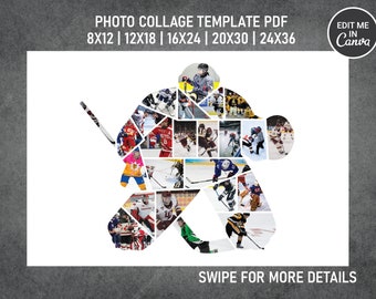 Hockey Goalie Photo Collage Template Canva PDF | 8x12 12x18 16x24 20x30 24x36 Inch