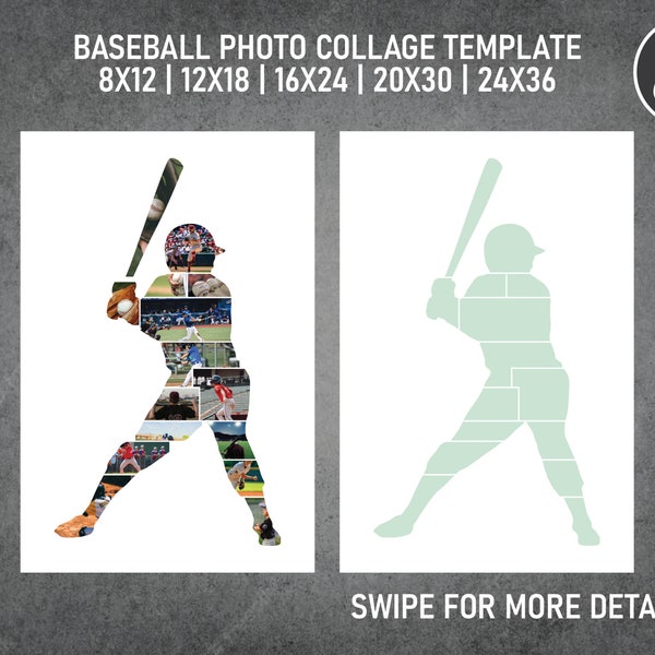 Baseball Sport Photo Collage Template Canva PDF | Memorial Collage 8x12, 12x18, 16x24, 20x30, 24x36 Inch