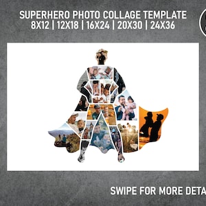 Father&#39;s Day Superhero Photo Collage Template Canva PDF | 8x12, 12x18, 16x24, 20x30, 24x36 Inch