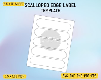 Decorative Scalloped Edge Label Template 7.5" x 1.75" SVG Cut File Vector Cricut Png Dxf Eps PDF