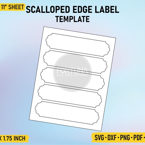 Decorative Scalloped Edge Label Template 7.5" x 1.75" SVG Cut File Vector Cricut Png Dxf Eps PDF