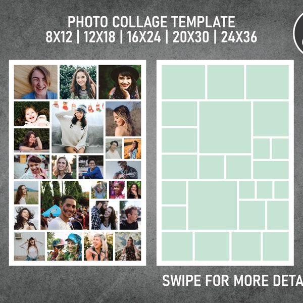 Photo Collage Template for 25 Photos | Memorial Collage | Funeral Collage | Graduation Poster | 8x12, 12x18, 16x24, 20x30, 24x36 | Style 17