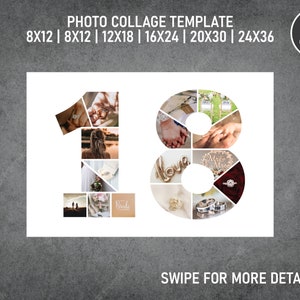 18th Birthday Number Photo Collage PDF / Pic Collage / Image Collage Template | 8x12, 12x18, 16x24, 20x30, 24x36 Inch | Canva