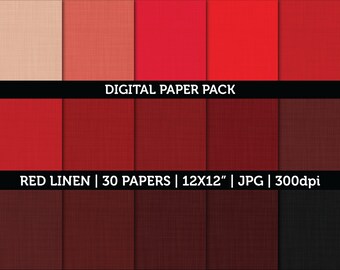 May include: A digital paper pack with 30 red linen textures in various shades. The papers are 12 inches by 12 inches and 300 dpi. DIGITAL PAPER PACK RED LINEN | 30 PAPERS | 12X12" | JPG | 300dpi
