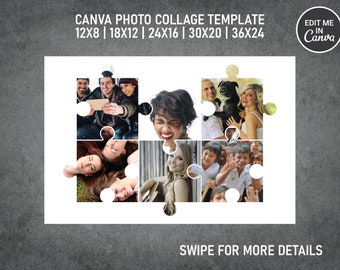 長方形のジグソーパズル写真コラージュテンプレート Canva PDF | メモリアルコラージュ 8x12、12x18、16x24、20x30、24 x 36 インチ