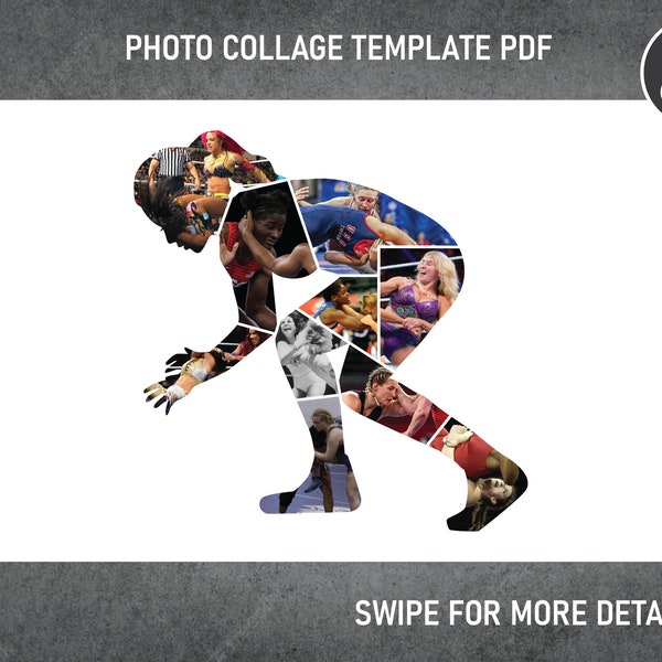 Female Wrestler Wrestling Photo Collage Template Canva PDF | Memorial Collage 8x12, 12x18, 16x24, 20x30, 24x36