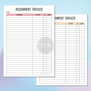 Assignment Tracker Printable Homework Planner Log Template School ...
