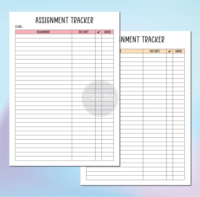 Assignment Tracker Printable Homework Planner Log Template School ...