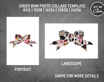 Cheer Bow | Hair Bow Photo Collage Template Canva | Memorial Collage PDF File 8x12, 12x18, 16x24, 20x30, 24x36 Inch