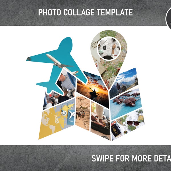 Traveling Vacation Photo Collage Template Canva PDF | Memorial Collage 8x12, 12x18, 16x24, 20x30, 24x36 Inch