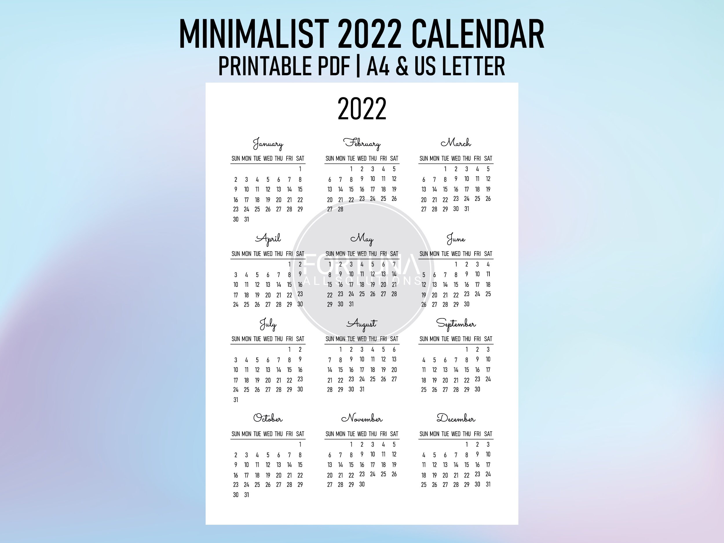 2022 simple monthly calendar one page pdf printable us letter etsy