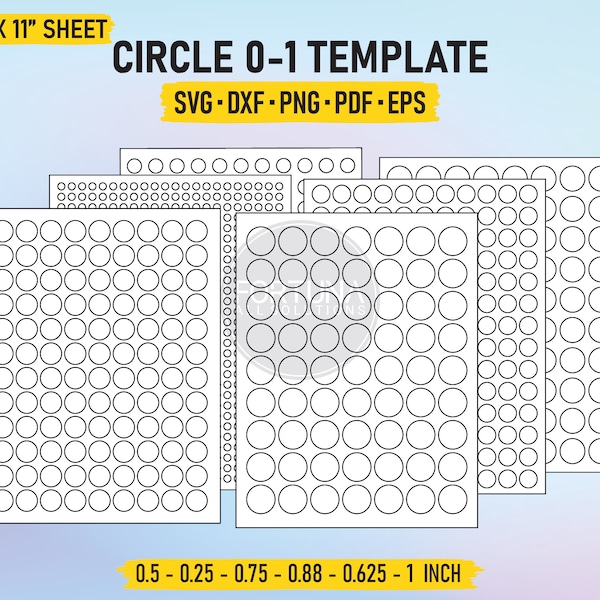 Circle Label 0.25 Inch | 0.5 Inch | 0.75 Inch | 0.625 Inch | 0.88 Inch | 1 Inch | Label Template SVG Cut File Vector Cricut Png Dxf Eps PDF