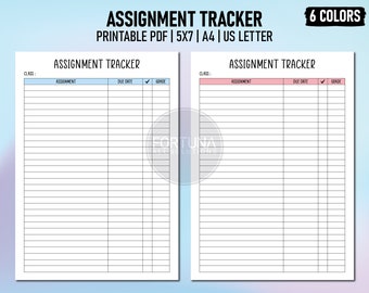 student homework diary Assignment Tracker Printable Homework Planner Log Template School Tracker PDF | A4 | 5x7 | US Letter
