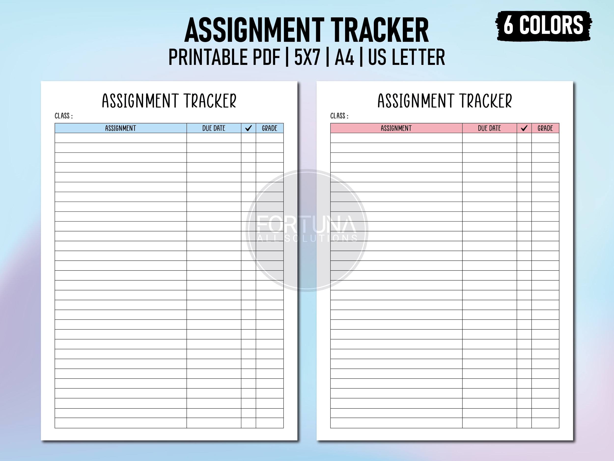 Assignment Tracker Printable Homework Planner Log Template School ...