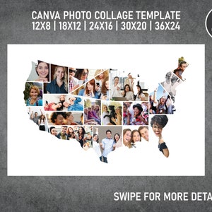 USA Amerika Karte Fotocollage Vorlage Canva PDF | 20x30 12x18 16x24 20x30 24x36 Zoll