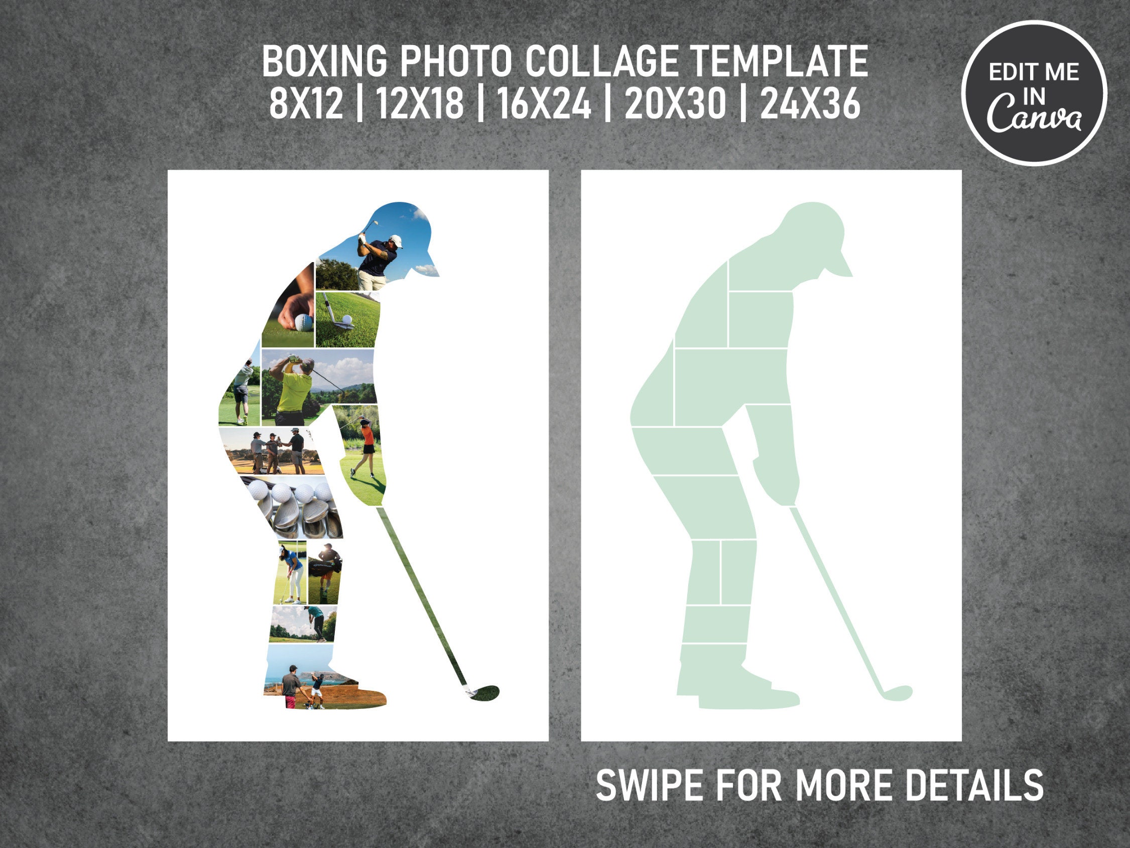 Golf Golfer Sport Photo Collage Template Canva PDF | Memorial Collage 8x12, 12x18, 16x24, 20x30, 24x36 Inch