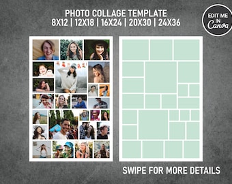 Photo Collage Template for 25 Photos | Memorial Collage | Funeral Collage | Graduation Poster | 8x12, 12x18, 16x24, 20x30, 24x36 | Style 20